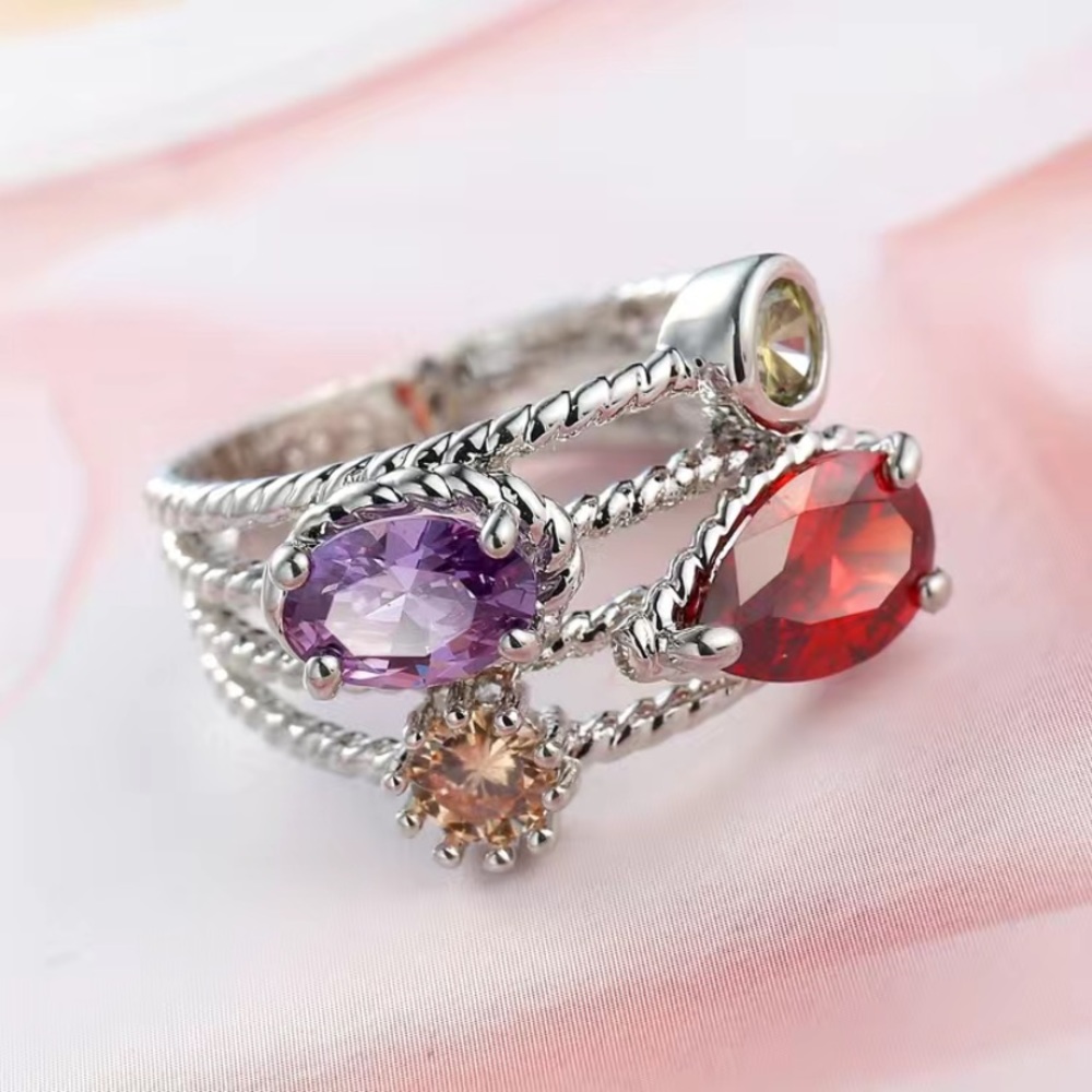 9.25 Sterling Silver & Garnet, Amethyst & Citrine Ring Sizes 7-8-9 & 10